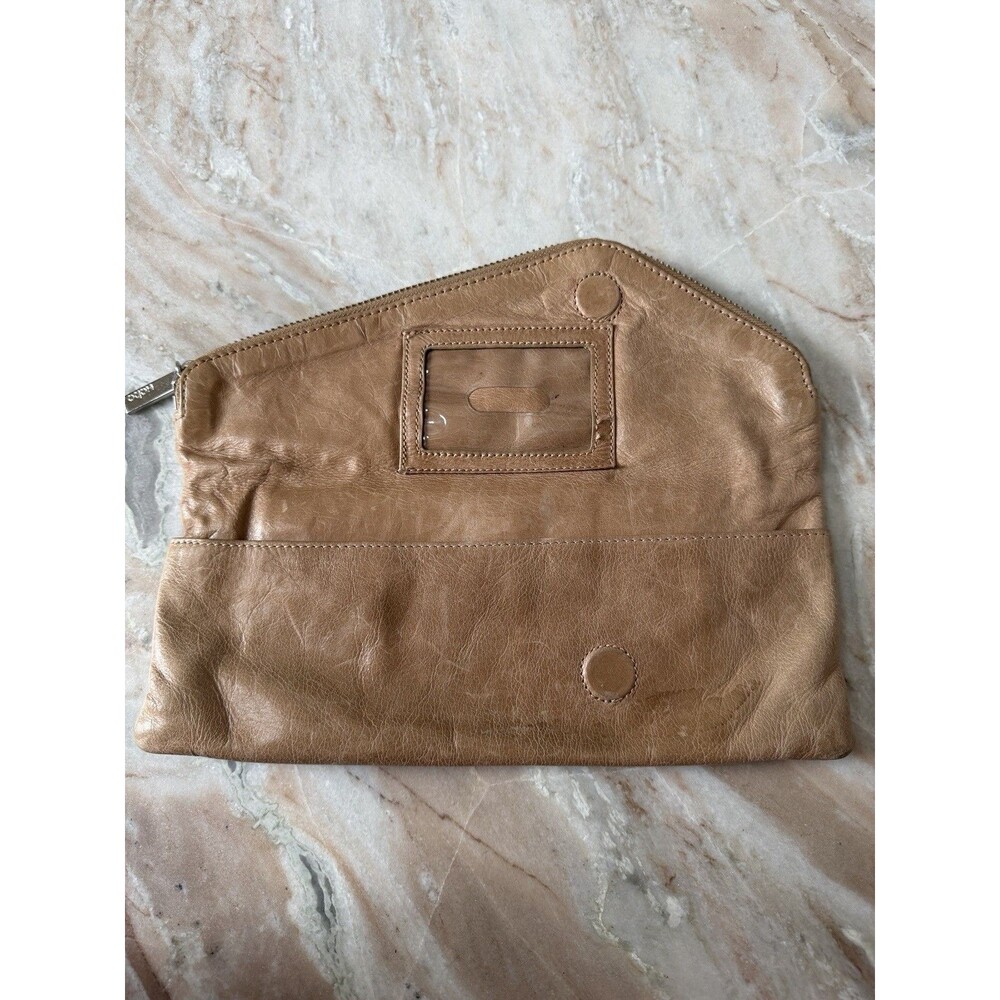 Hobo International Effe Asymmetrical Distressed Camel Leather Clutch Wallet - Picture 3 of 16